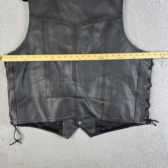 Leather Vest Jesus Patch Vest Men 52 2XL River Road Motorcycle Lace Up Sides - Picture 11 of 12